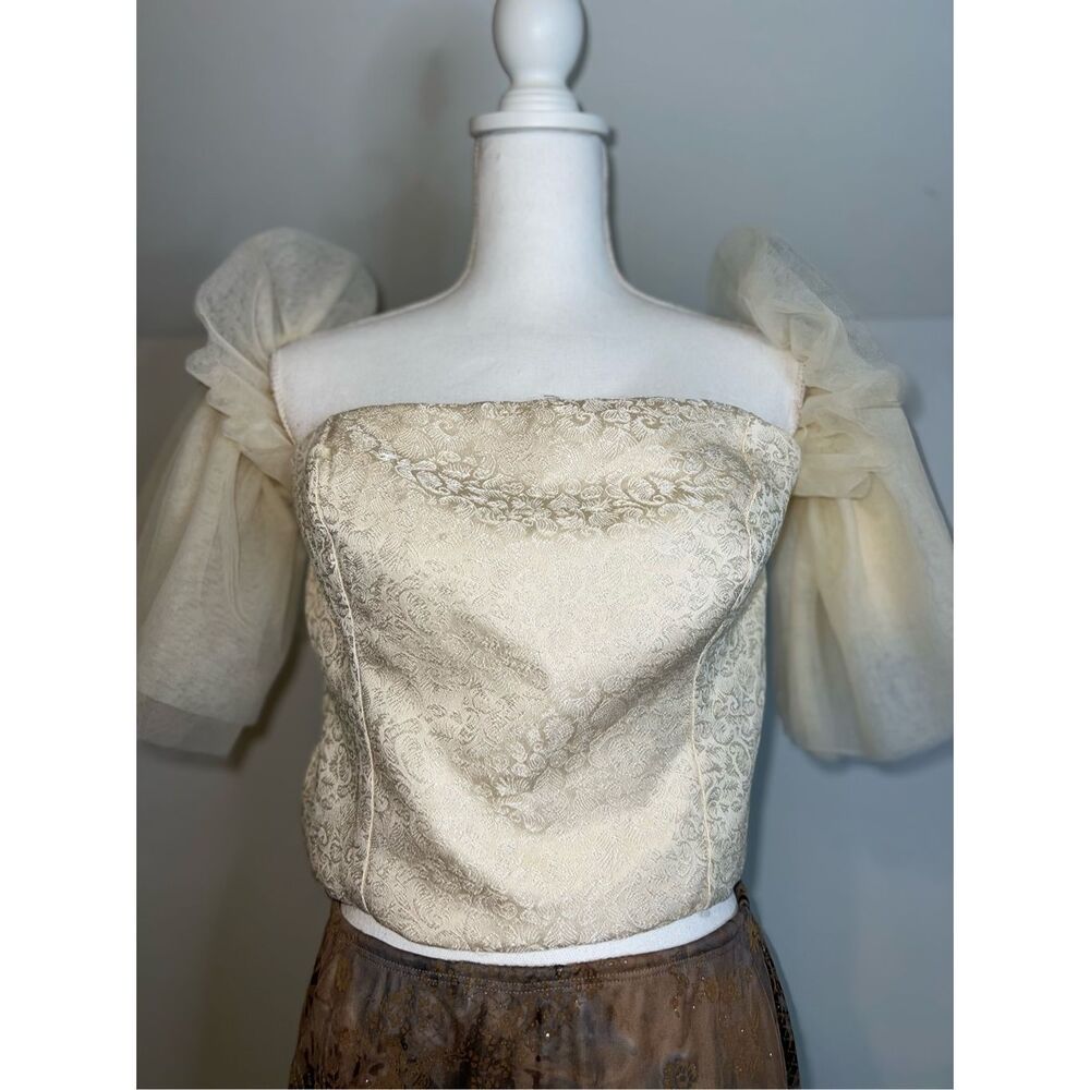 Anthropologie Cream Tulle Off-The-Shoulder Top LARGE - Picture 2 of 12